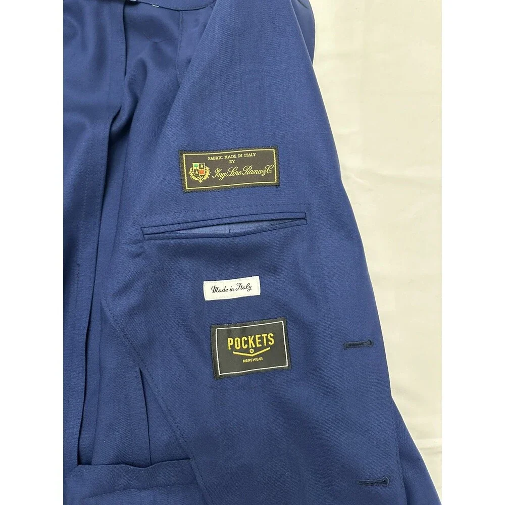 Luigi Bianchi Mantova Loro Piana Wool Blue Blazer Jacket EU 48 US 38R Pockets